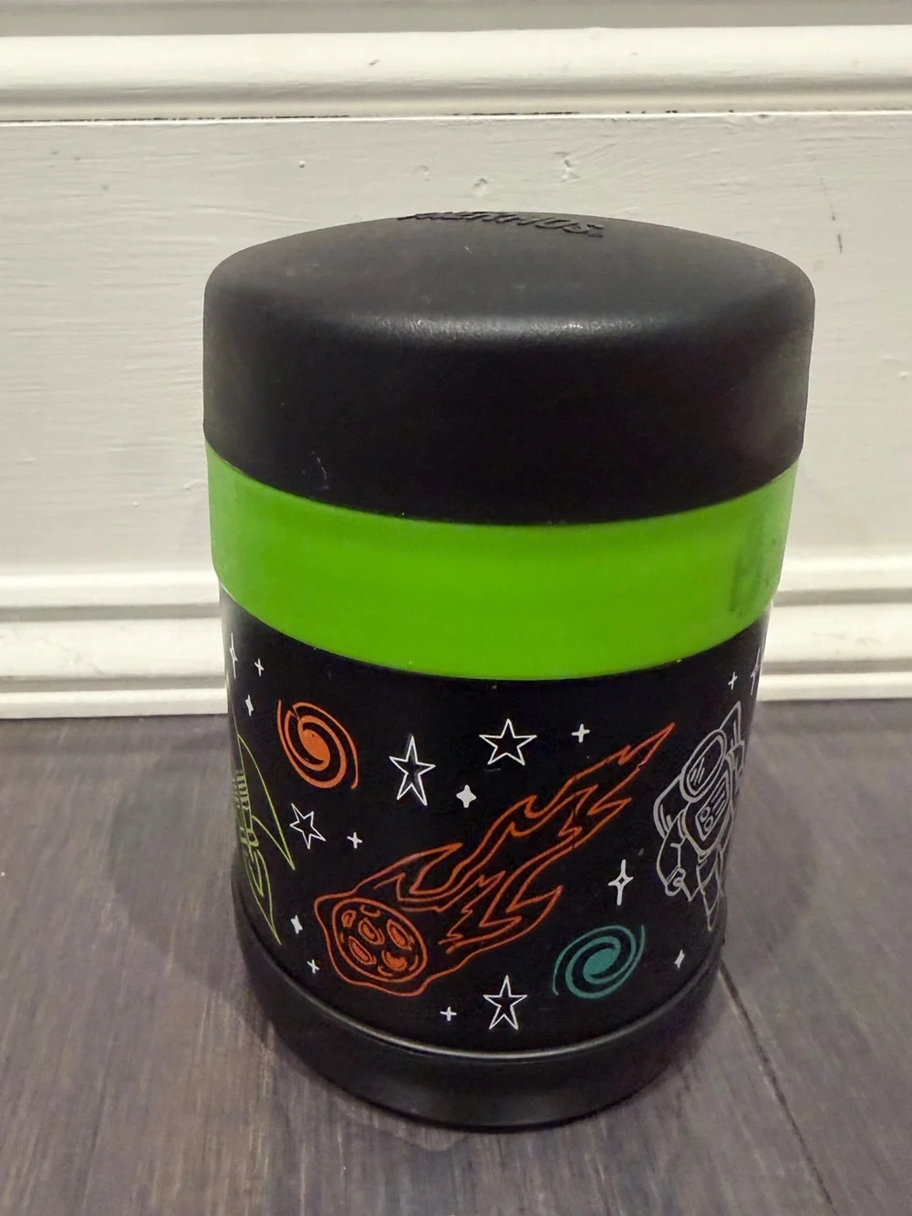 Thermos Black and Lime Green Kids Food Jar with Space Graphics Lunch Container